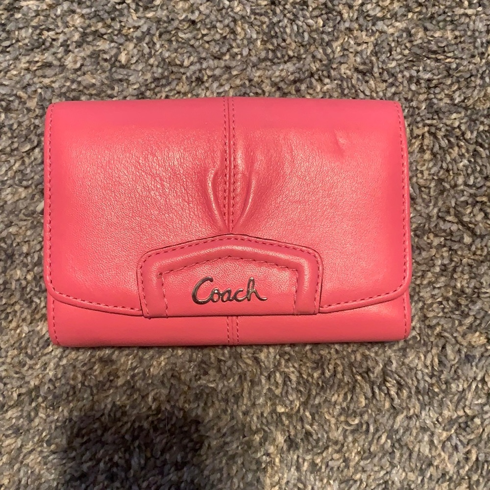 Pink coach trifold wallet